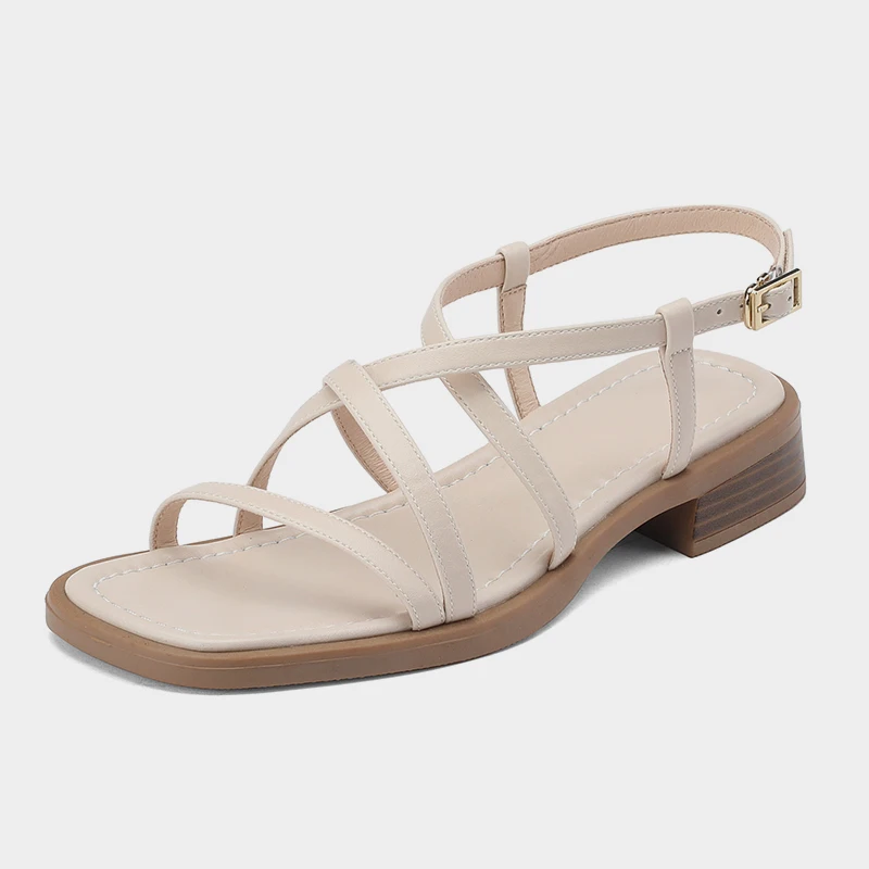 Retro leather chunky heeled sandals