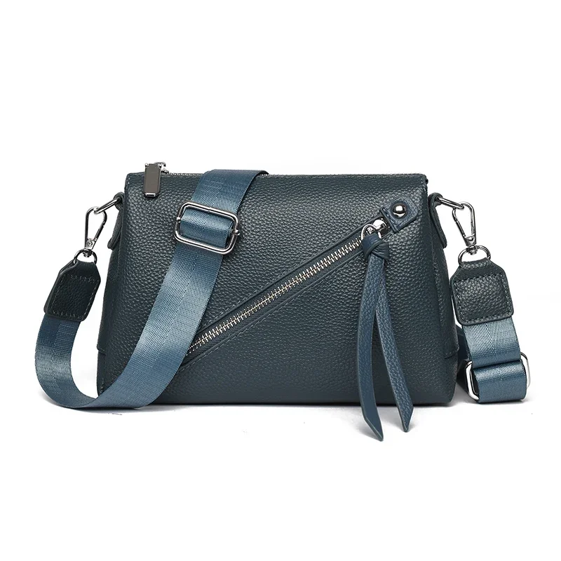 Genuine leather three-layer crossbody bag