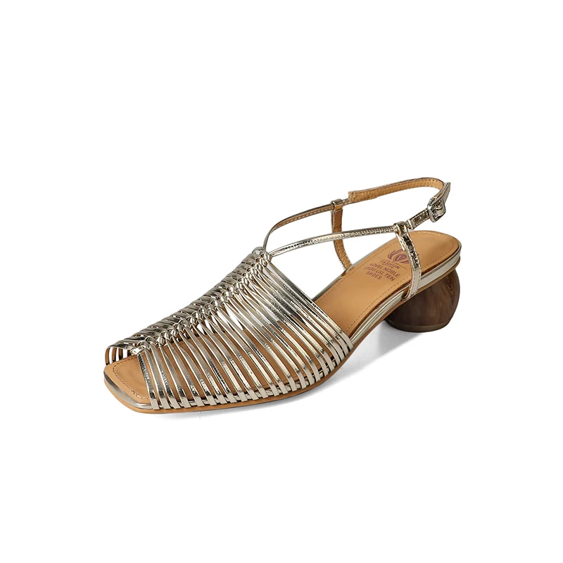 Genuine leather high heel ankle strap sandals