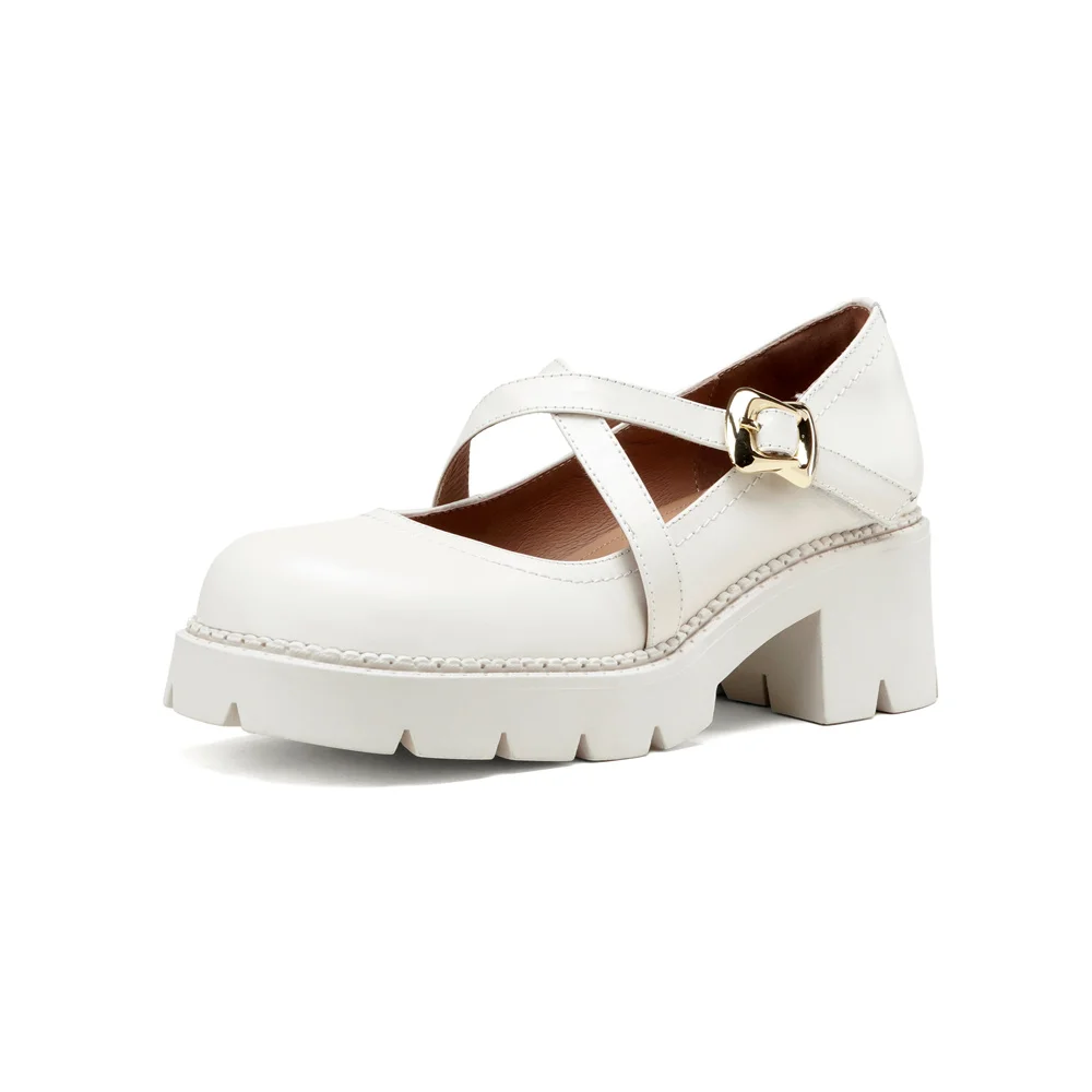 Punk genuine leather high heel platform shoes