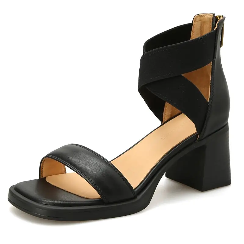 Genuine leather high heel sandals with platform