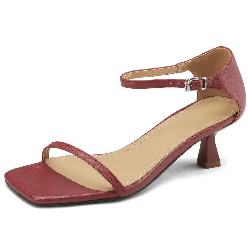 Genuine leather high heel ankle strap sandals
