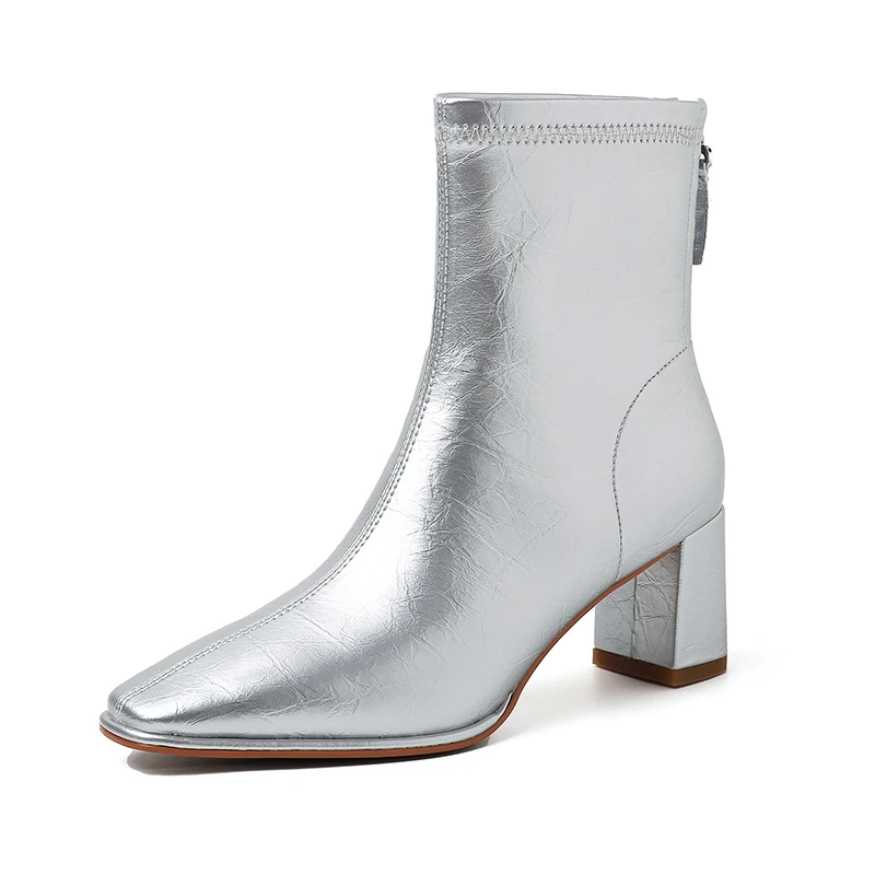 Microfiber ankle boots with chunky heels and zipper