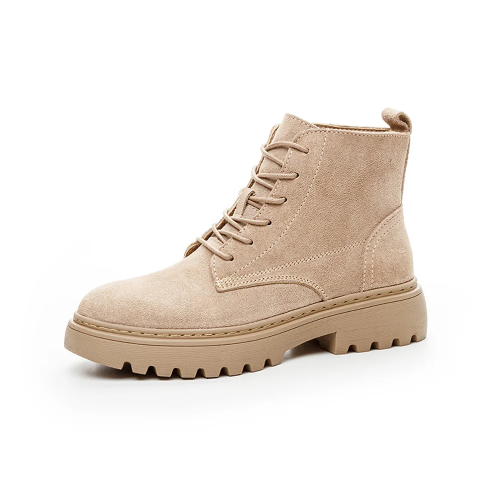 Suede leather ankle high chelsea boots with thick low heels
