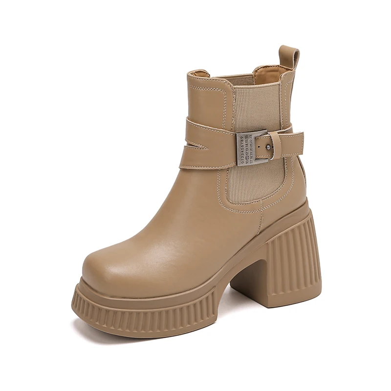 Black platform ankle boots with metal buckle