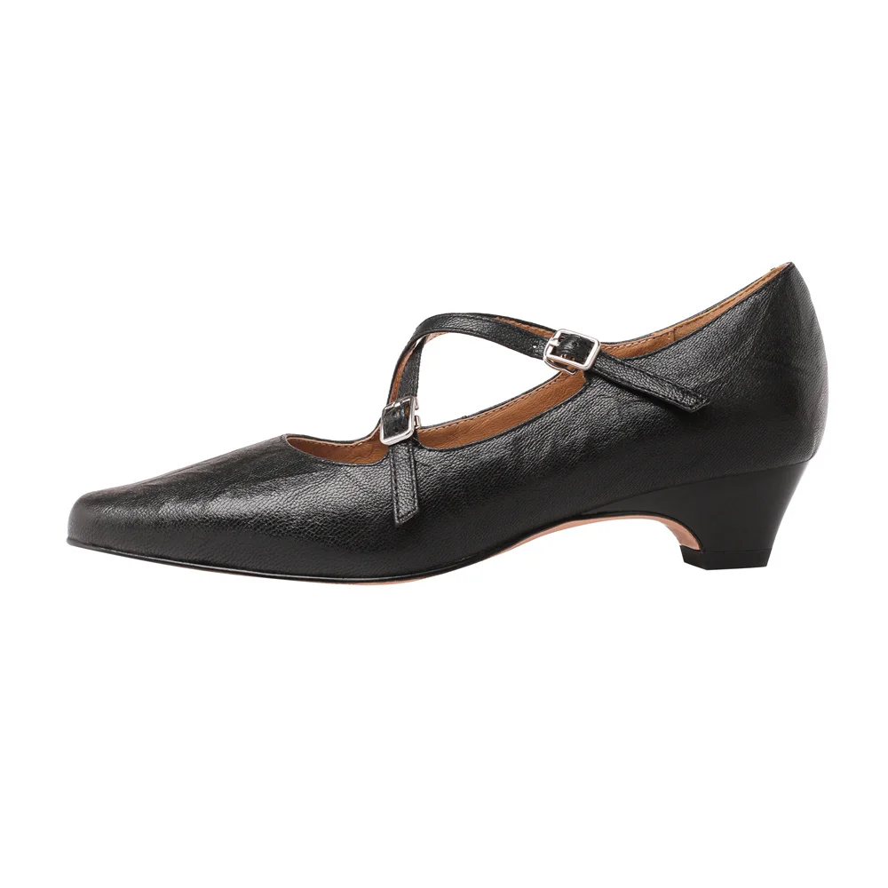Genuine leather kitten high heels party pumps