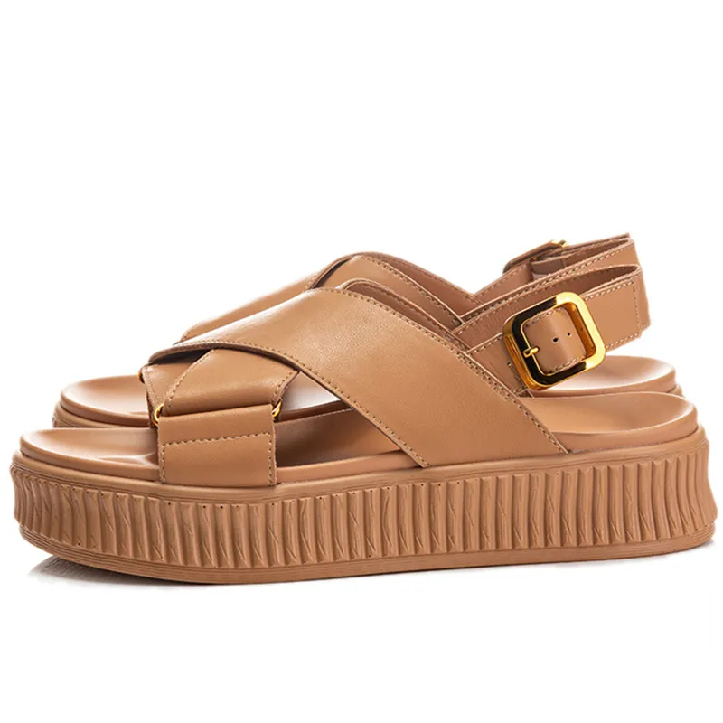 Retro flat heels platform sandals with back strap