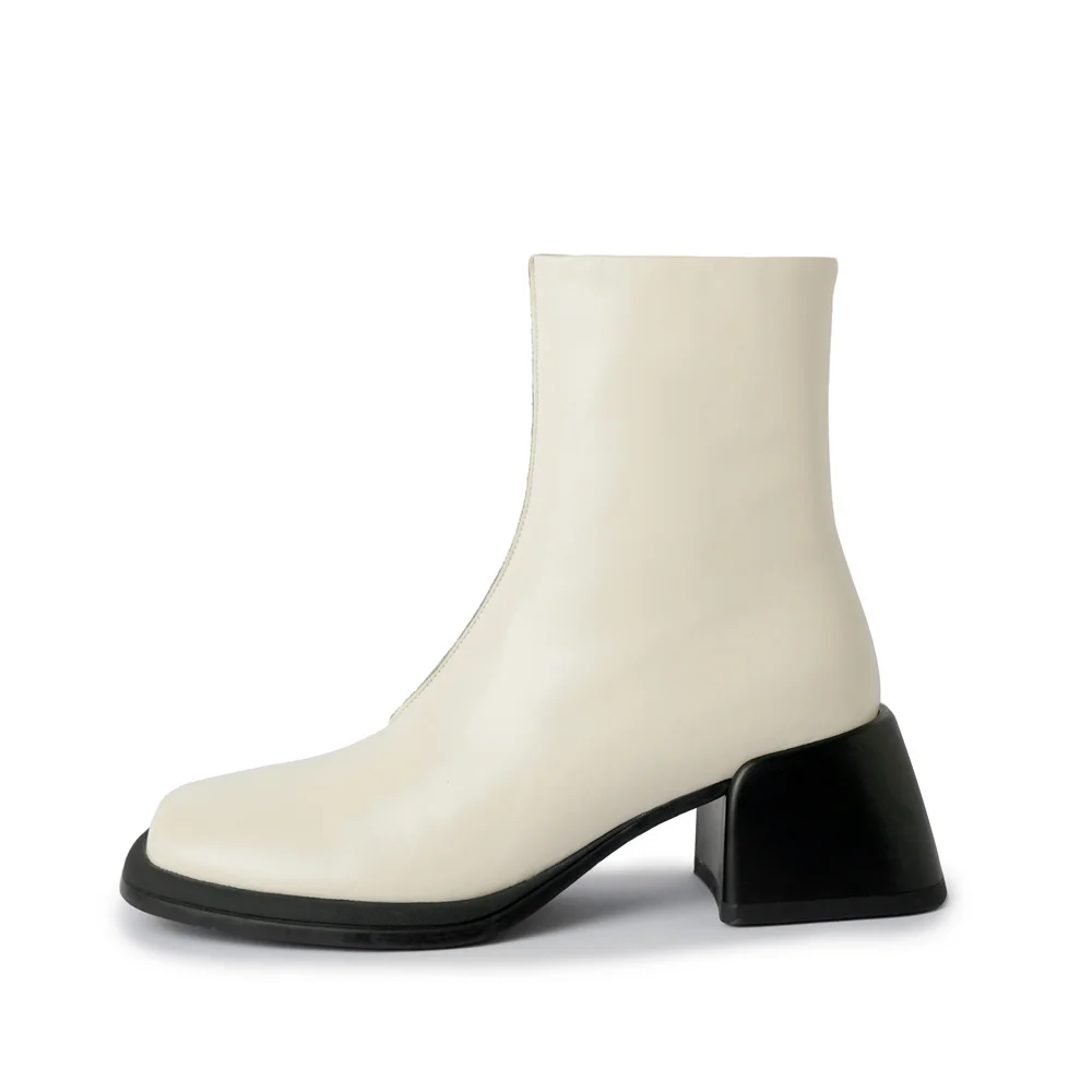 Genuine leather high heel ankle boots