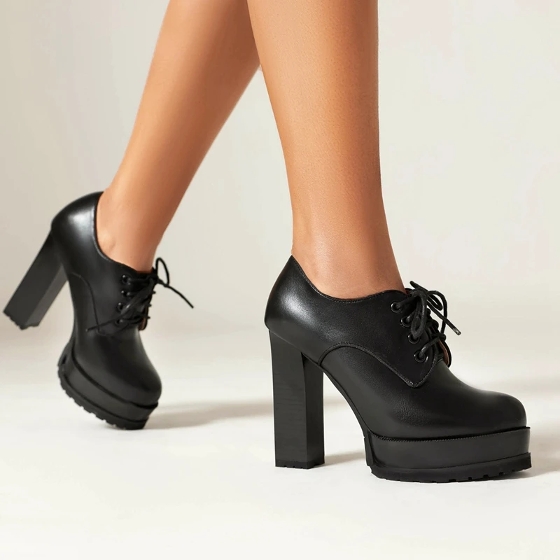 Waterproof platform lace-up high heel shoes