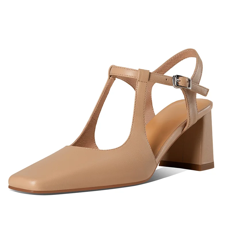 Sheepskin leather slingback sandals high heels
