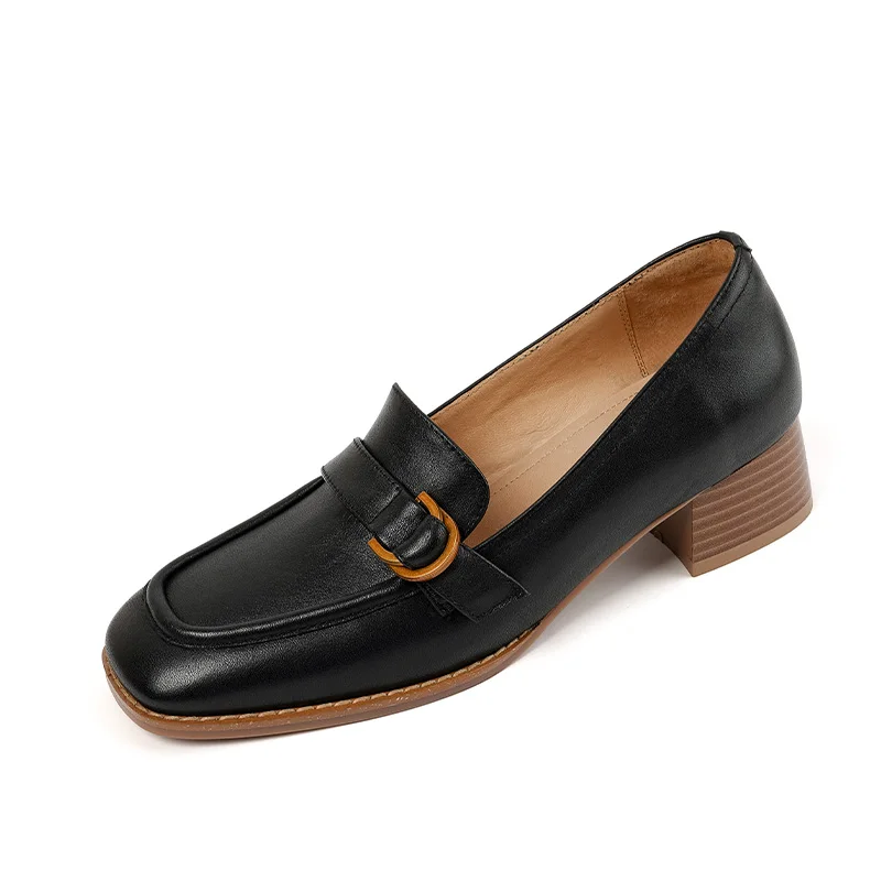Genuine leather mid heel casual pumps