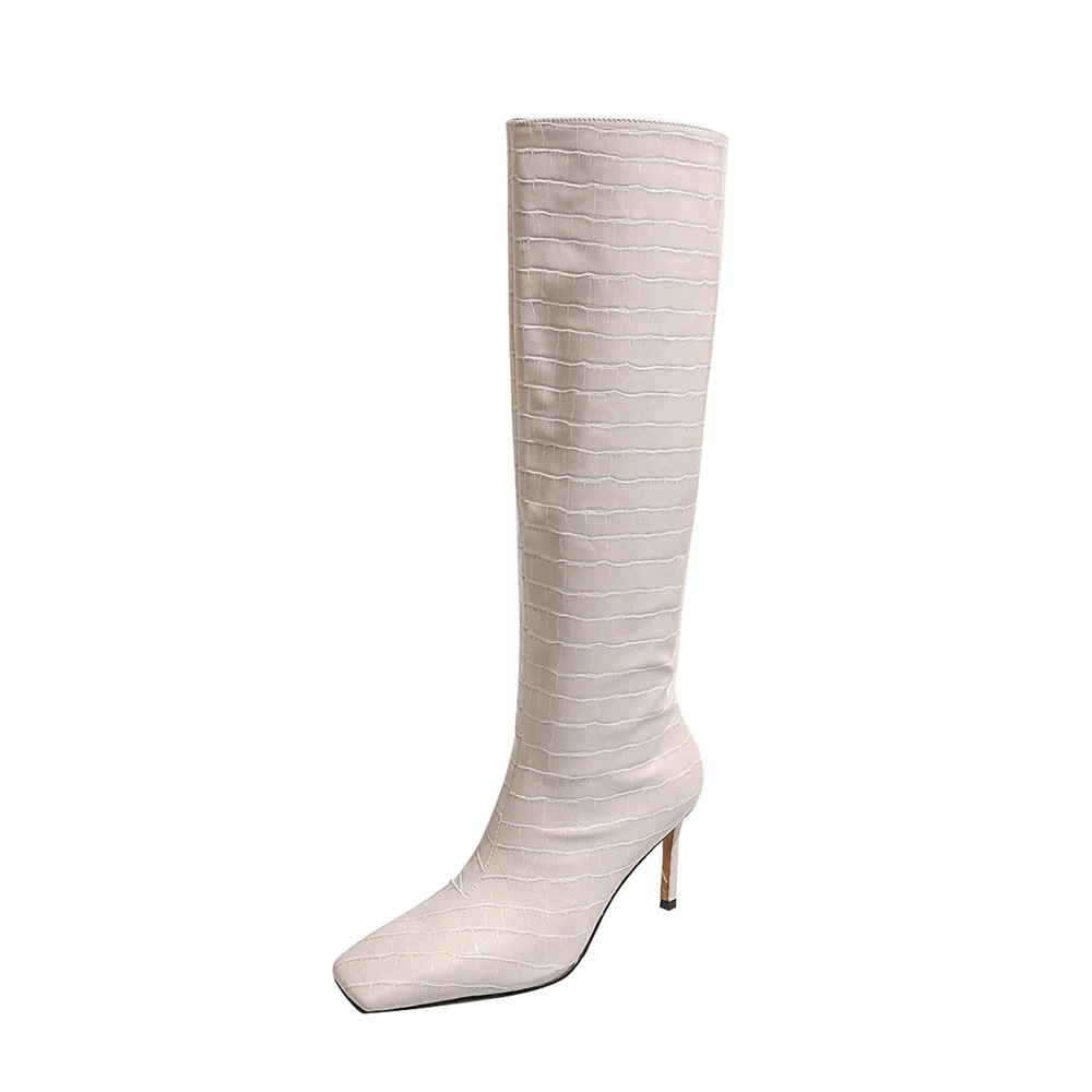 Thin high heel knee boots black party dance shoes