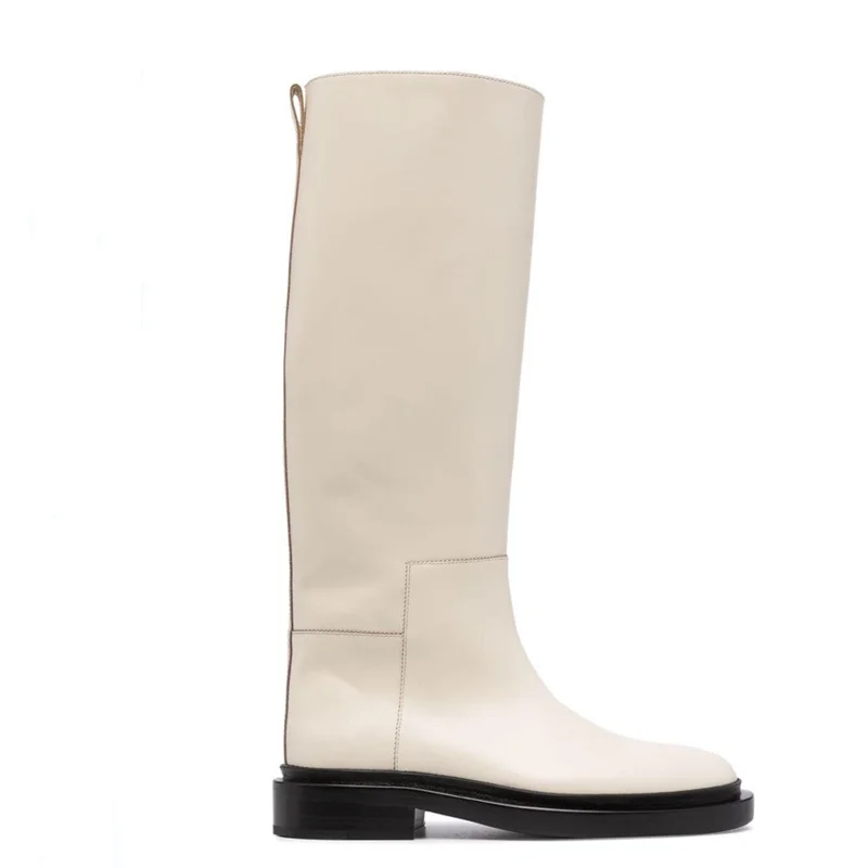 Knee high genuine leather high heeled boots