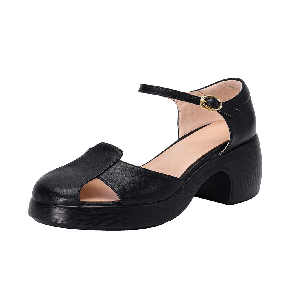 Punk black leather high heel pumps