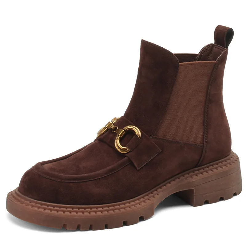 Suede leather slip-on ankle boots with square heels