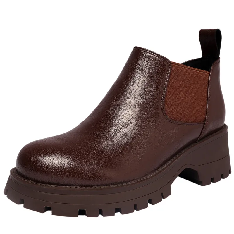 Genuine leather slip on chelsea boots with high heels