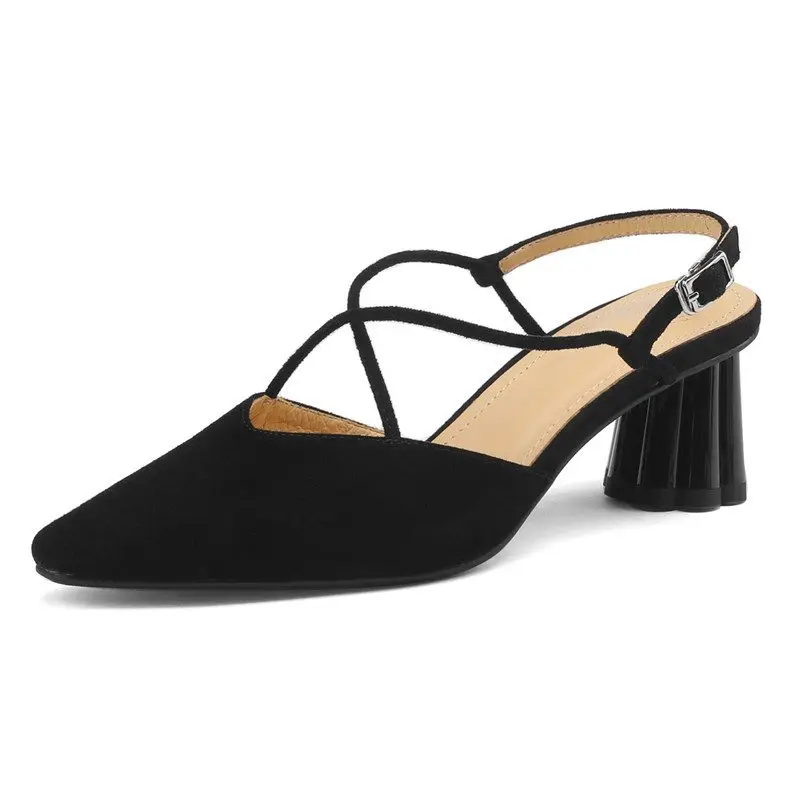 Genuine leather chunky high heels summer sandals