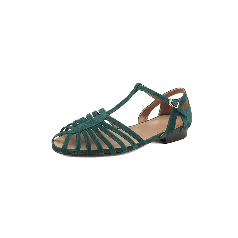 Natural leather summer sandals with flower buckle