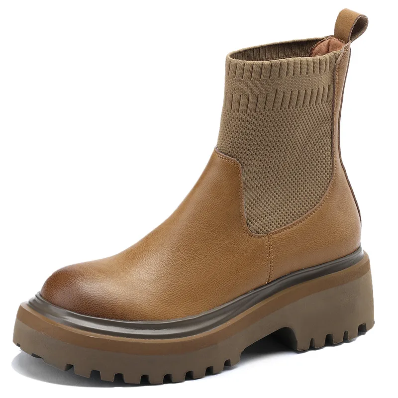 Genuine leather slip on winter ankle boots with high heels