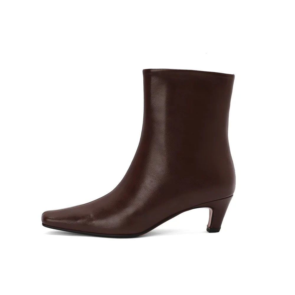 Genuine leather ankle boots with thin high heels