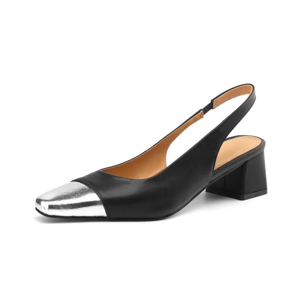 Elegant genuine leather slingback pumps for office and summer