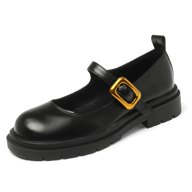 Buckle strap leather platform pumps
