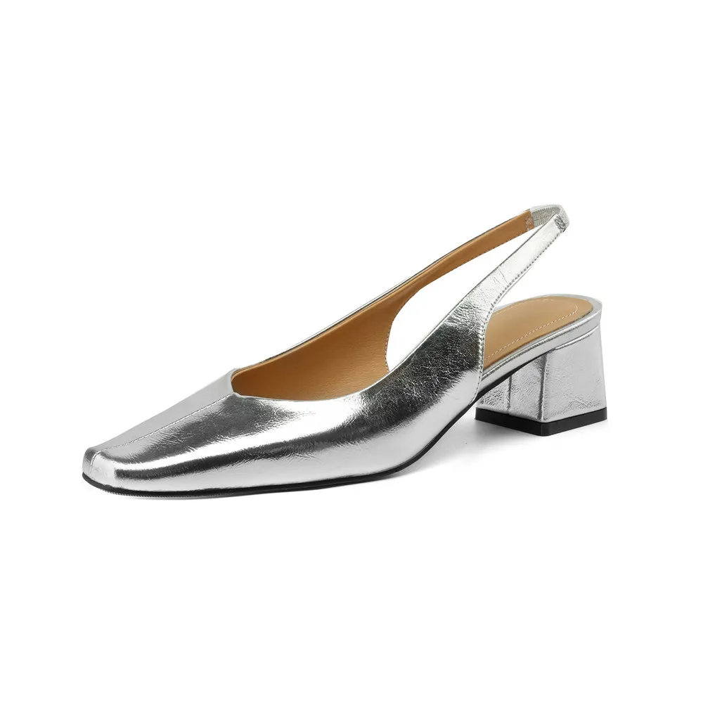 Genuine leather high heeled slingback pumps