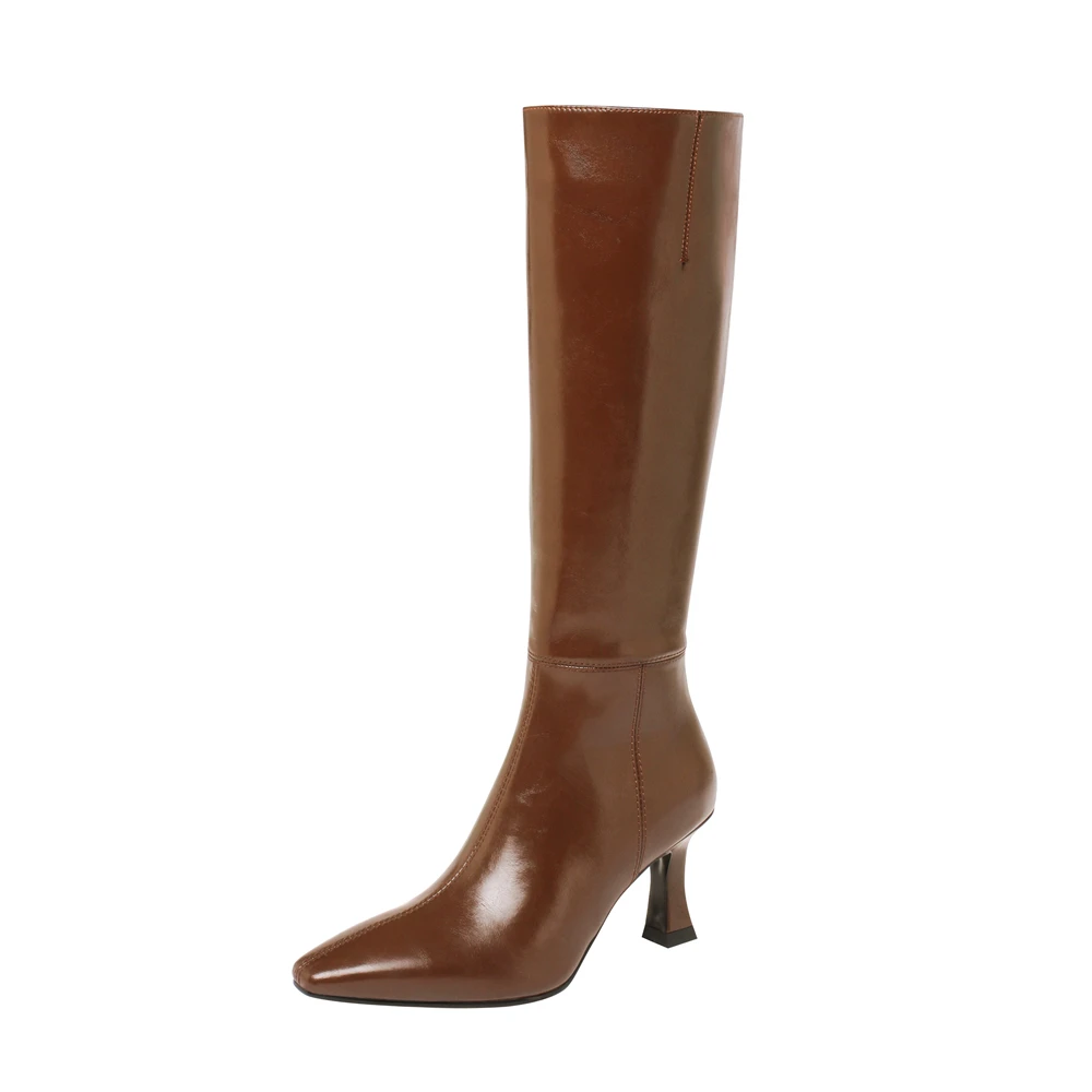 High heels knee-high leather boots