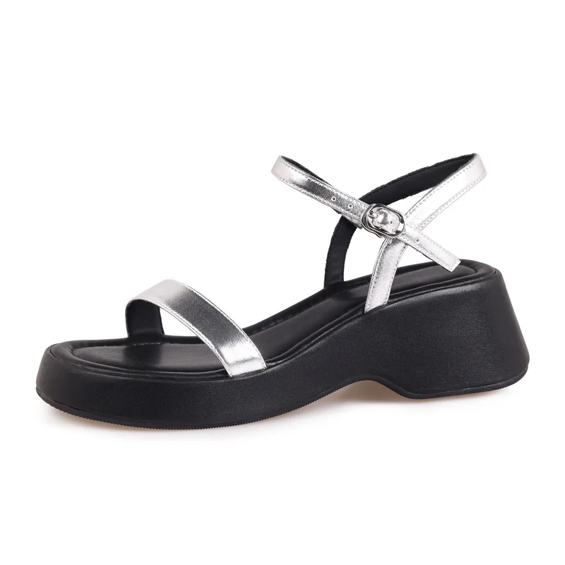 Genuine leather ankle strap platform sandals