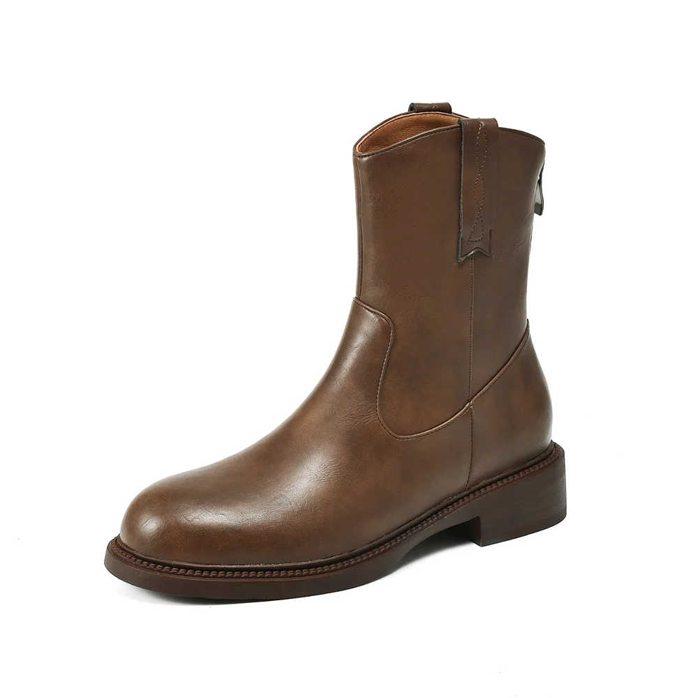 Genuine leather ankle boots with low heels