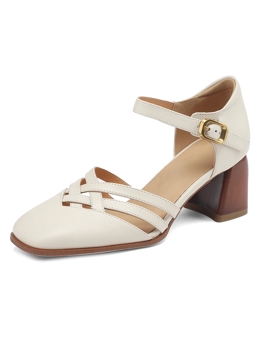 Spring ankle strap chunky heel pumps in mixed colors
