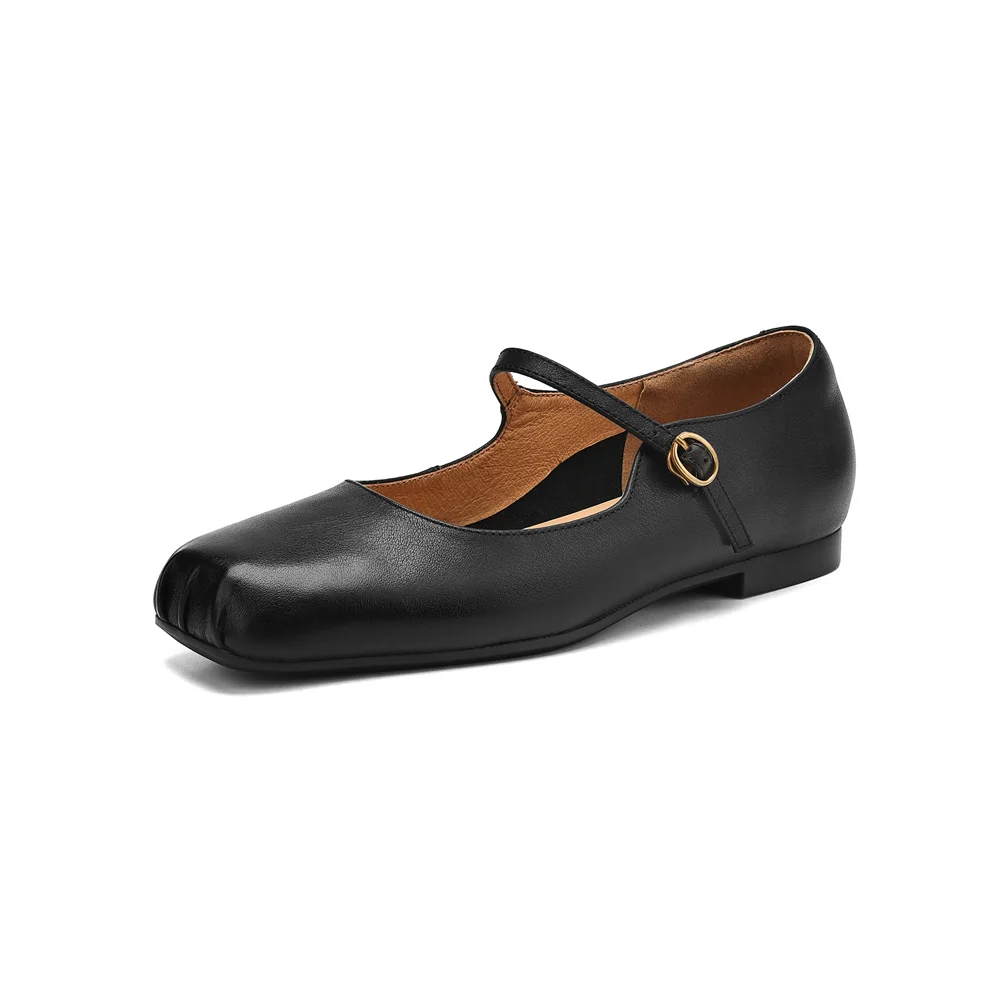 Genuine leather mary jane flats shoes