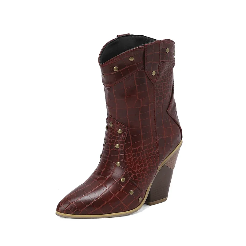 Plus size pointed toe ankle boots with rivets