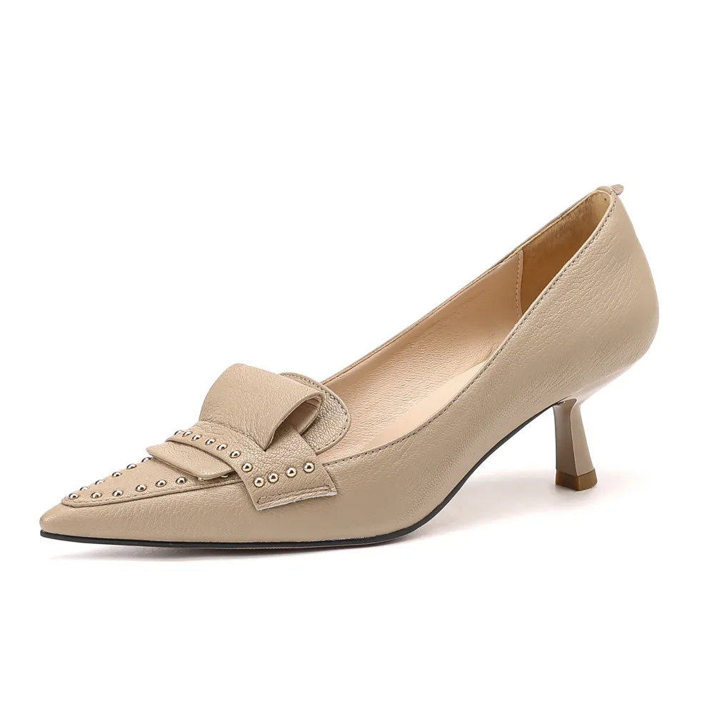 Fashionable rivet pointed toe high heel pumps for women