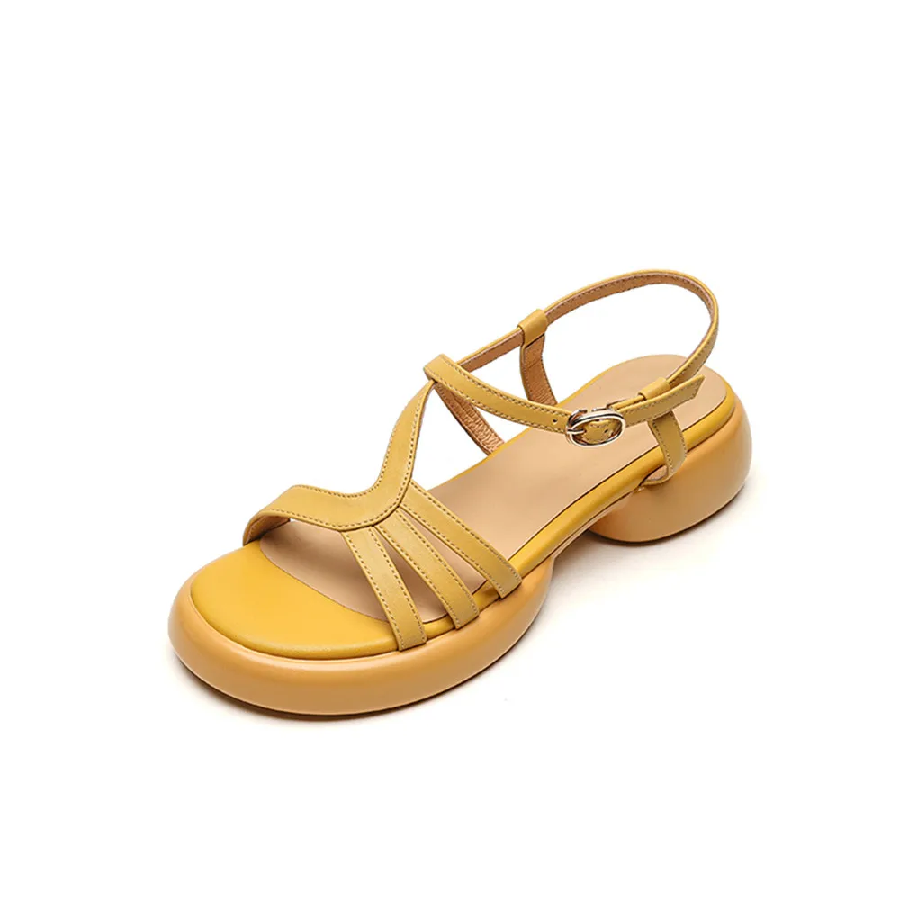Genuine leather round heel sandals for summer