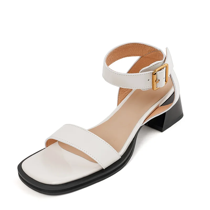 Chunky heeled leather ankle strap sandals