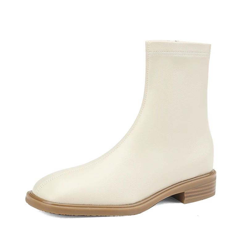 Stretch leather ankle boots with square toe and low block heels