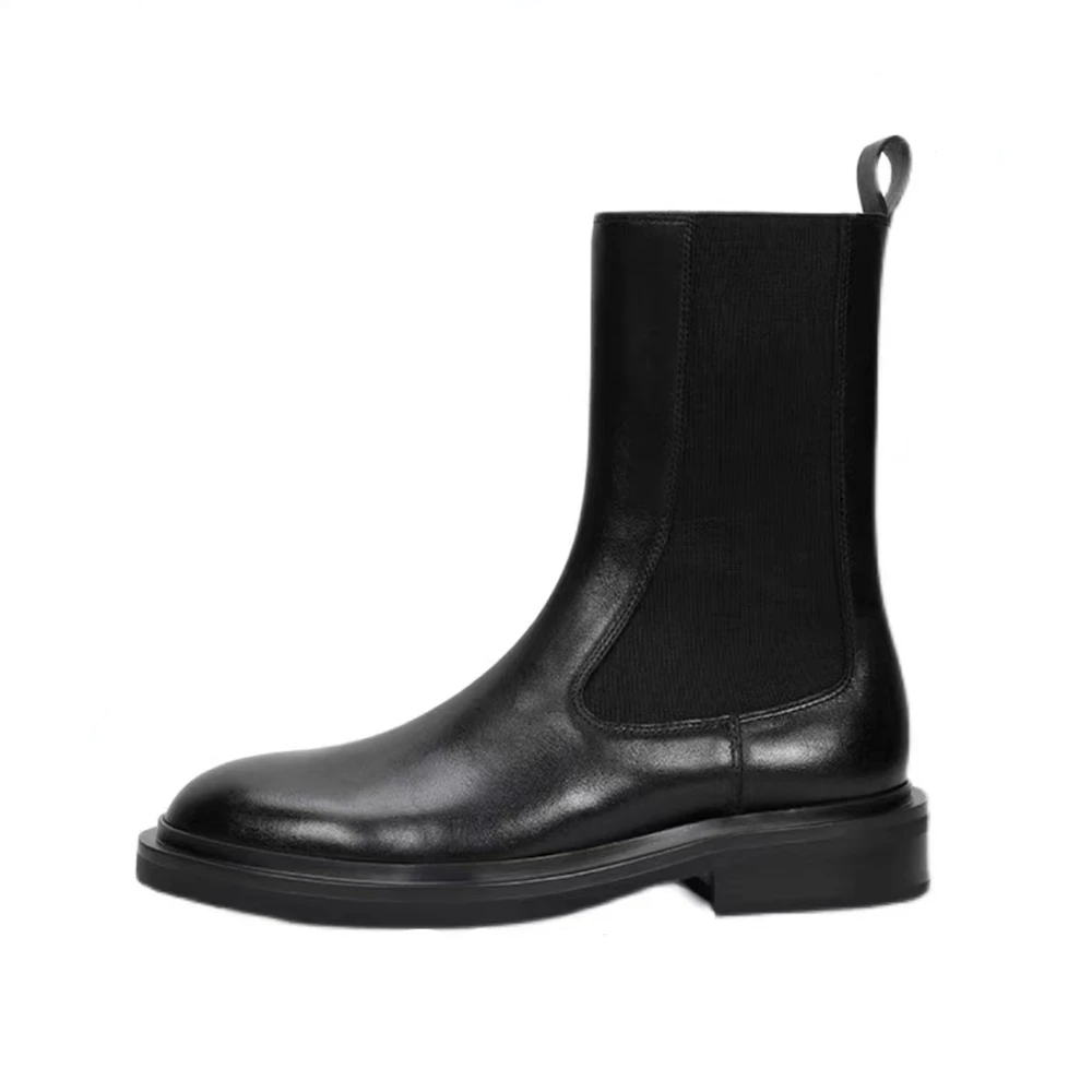 Genuine leather ankle boots with thick heels