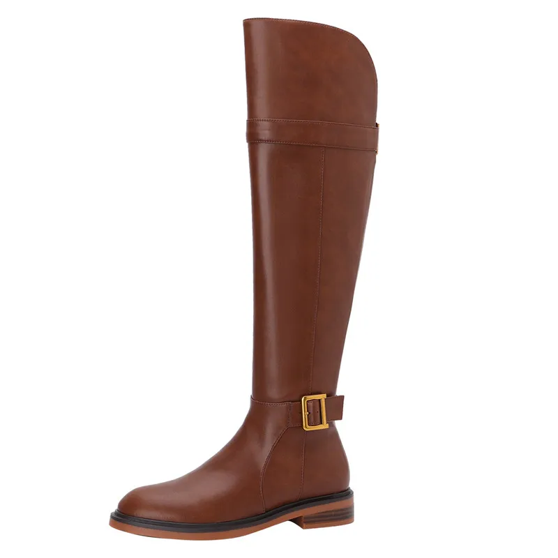 Over the knee leather zipper boots with square heels
