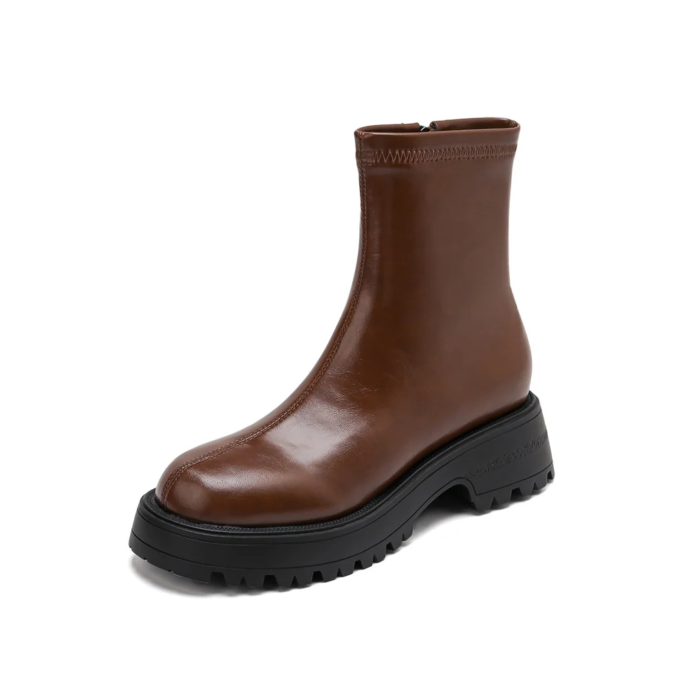 Punk retro ankle boots genuine leather high heels with side zipper