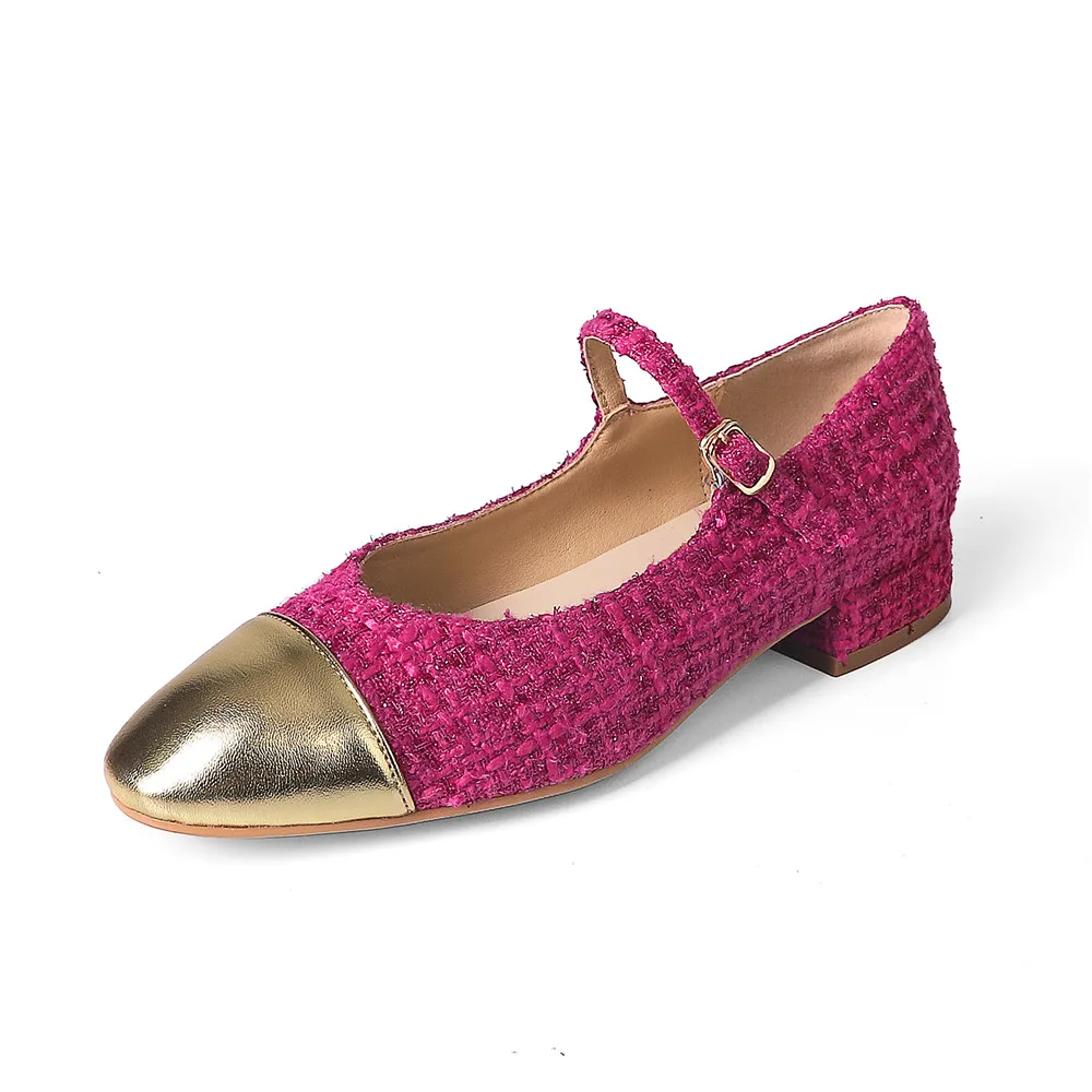 Thick heels round toe leather pumps