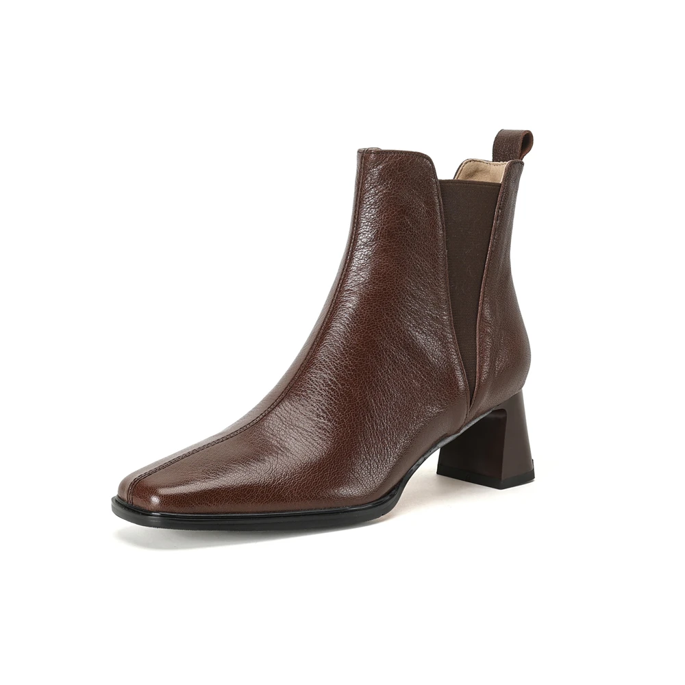 Genuine leather high heeled ankle boots