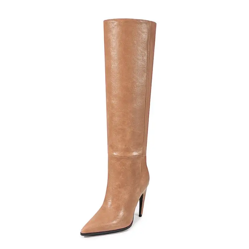 Stiletto high heel knee high boots in purple pink