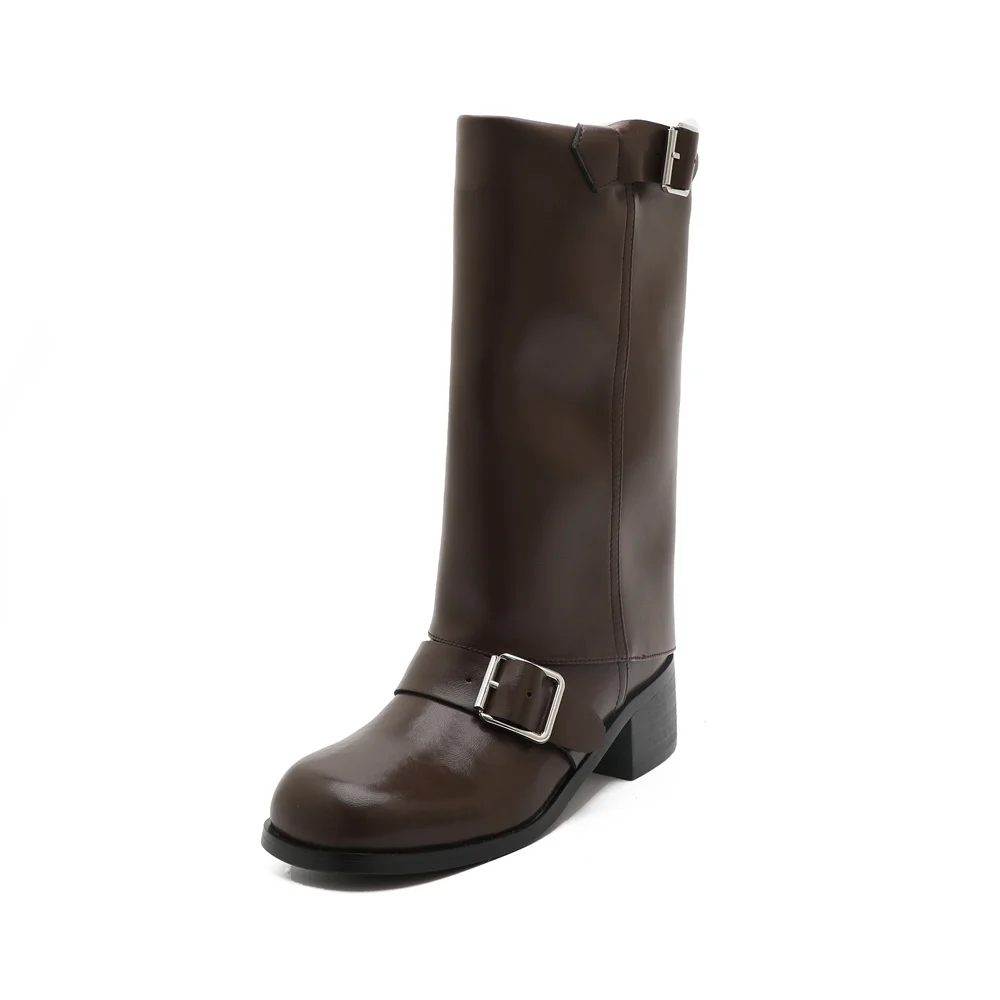 Punk mid-calf high heel boots with buckles