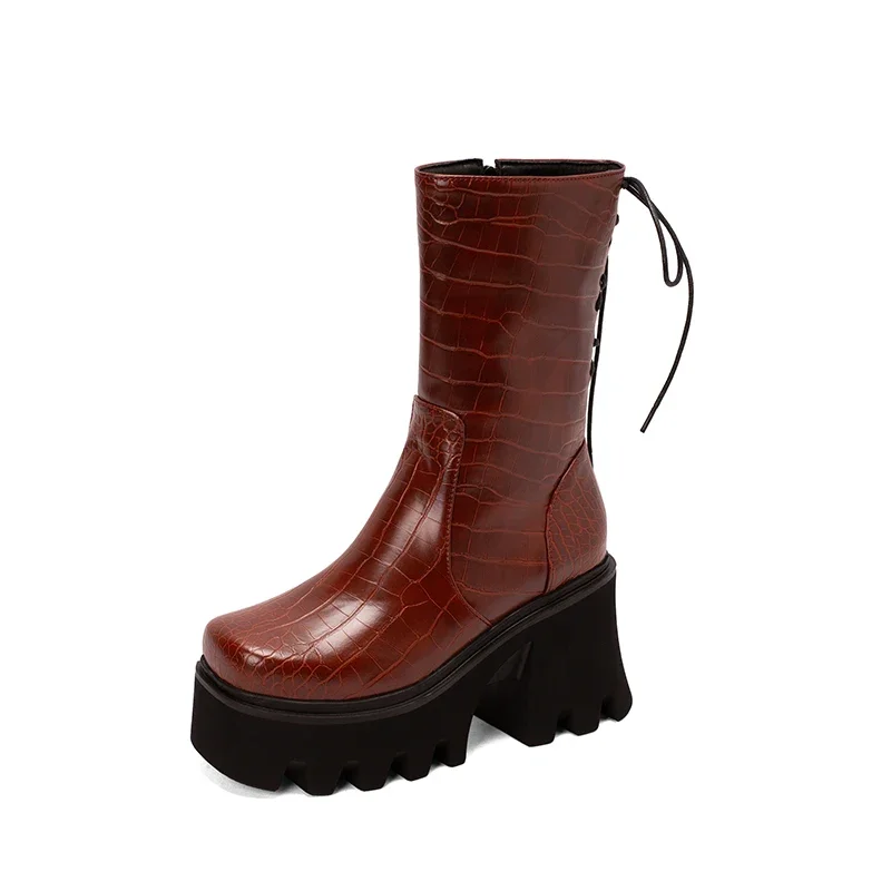 Plaid microfiber ankle boots with side zip and lace up