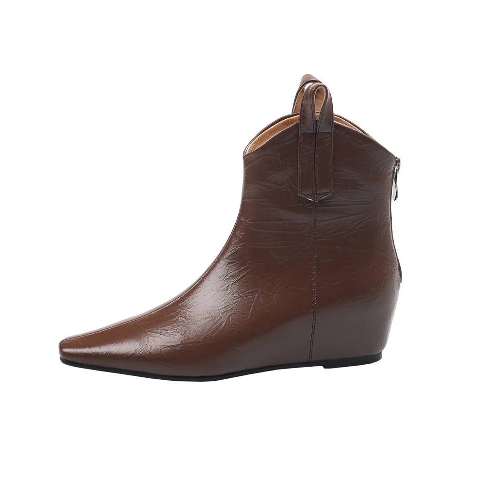 Elegant wedge high heel ankle boots with side zipper