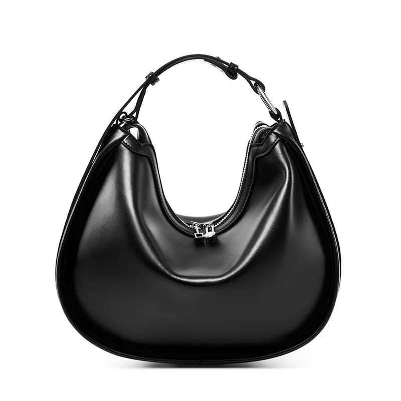 Genuine leather half moon shoulder bag