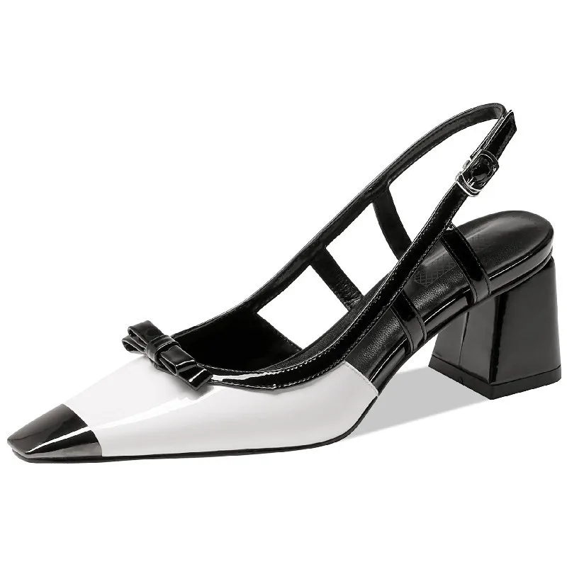 Elegant leather sandals with thick heels and square toes
