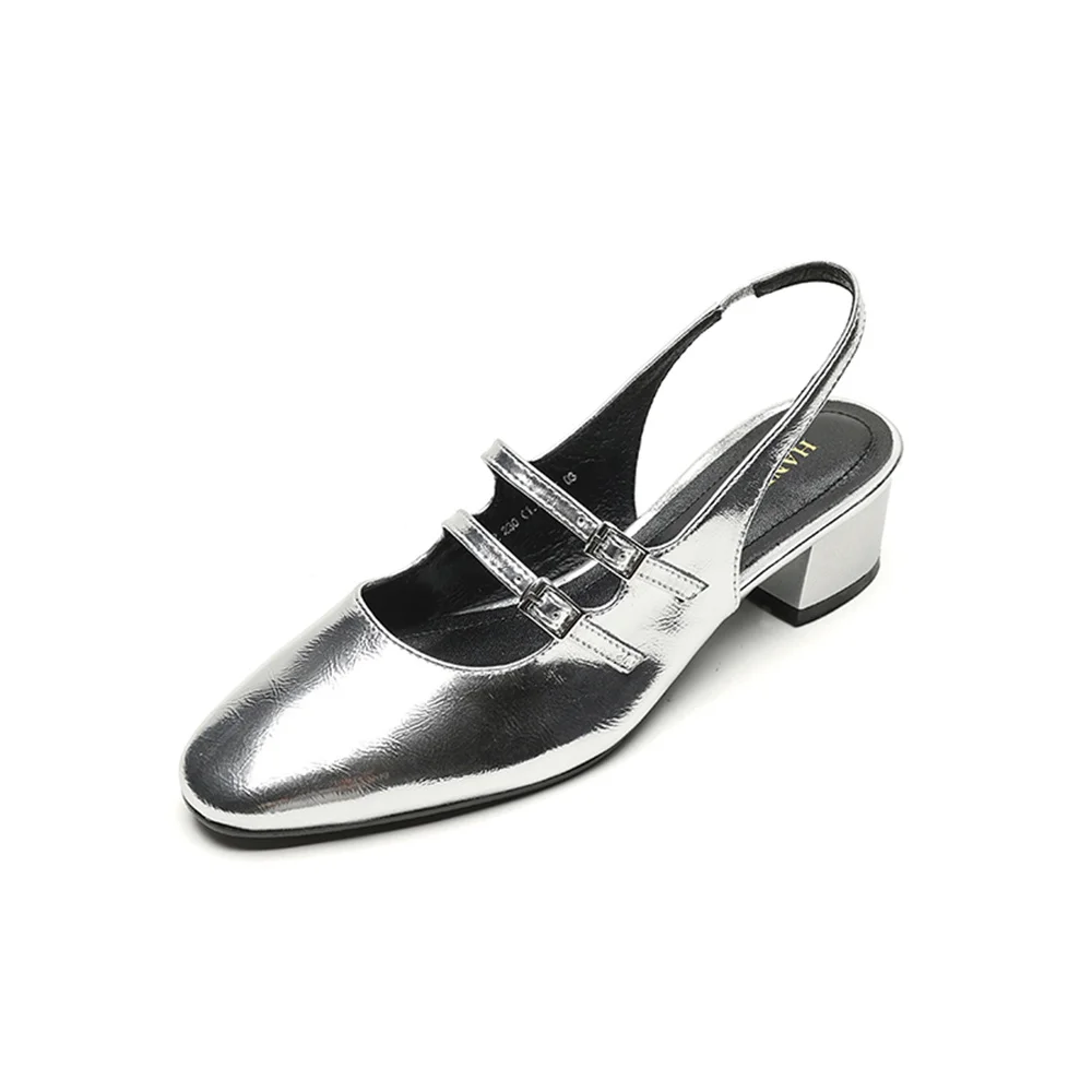 Genuine leather high heeled slingback pumps