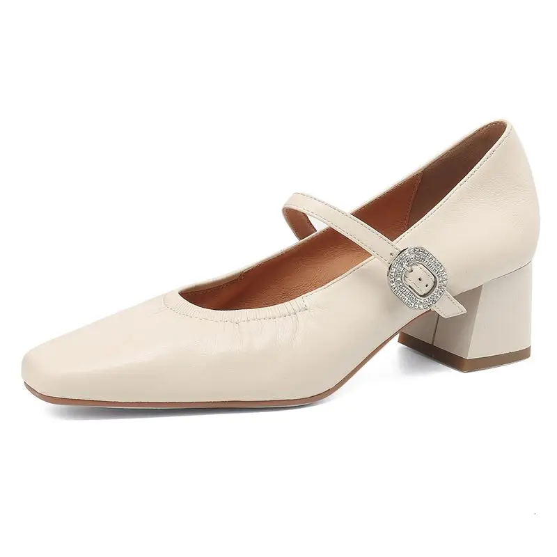 Genuine leather mary jane pumps office dress shoes
